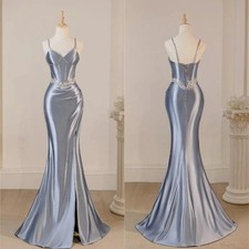 Royal Blue Simple Gorgeous Evening Dress Fishbone Neckline Silver Embroidered