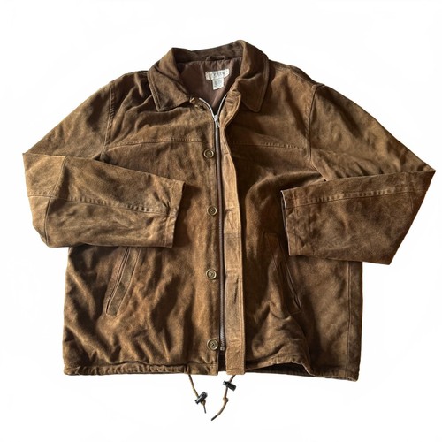 J.Crew, Vintage 90s J.Crew Suede Leather Jacket Men's XL Brown Zip Button Drawstring