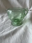 depression glass green Creamer Navarre Footed Etched