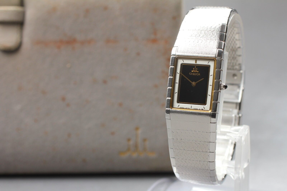 NEAR MINT w Box / Vintage Seiko Credor 2F70-5510 Silver Square Qz