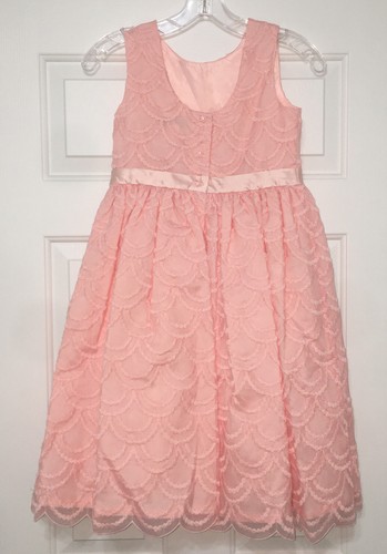 Janie & Jack Girls Dress Sz 10 Pink Peach Embroidered Scalloped Hem Head Band - Picture 2 of 8