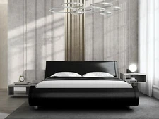 Sifurni Modern Low Profile Wave Like Queen Size Platform Bed Frame, black.