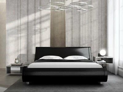 Sifurni Modern Low Profile Wave Like Queen Size Platform Bed Frame, black.