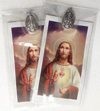 SACRED HEART    Prayer Card & Medal    PACK OF THREE