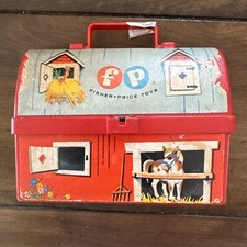 Vintage 1962 Fisher-Price Mini Red Plastic Barn Farm - Lunchbox ONLY