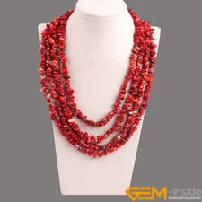 Handmade Multi-Strands Chips Cluster Statement Beaded Long Necklace 17-20 Inches