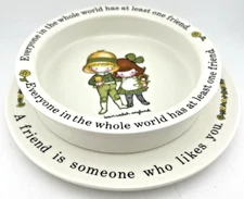 Vintage Joan Walsh Anglund Plate And Bowl Set Friends 1970's