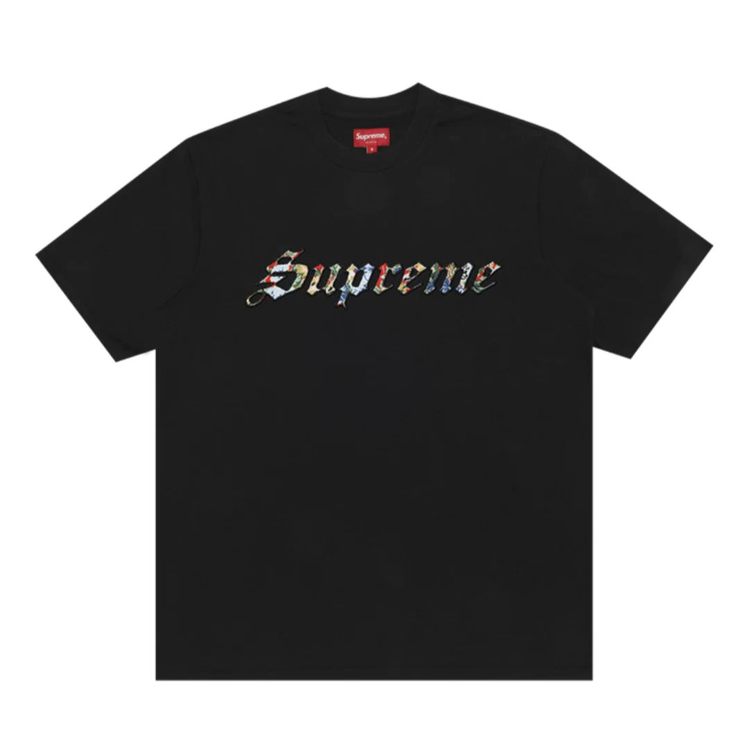 Neuf ! Haut Supreme S/S 21 Floral Appliqué S/S (Noir) Large