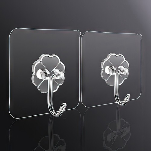 10pcs Adhesive Hooks Heavy Duty Kitchen Wall Hooks Nail Free Transparent Hangers - Picture 8 of 12