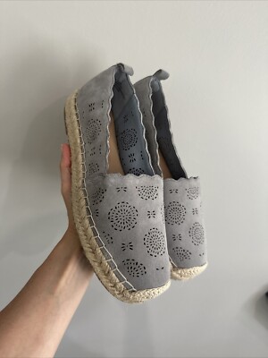 Crown Vintage Sz 9 M espadrilles Shoes Slip On Gray Blue suede Leather Flats