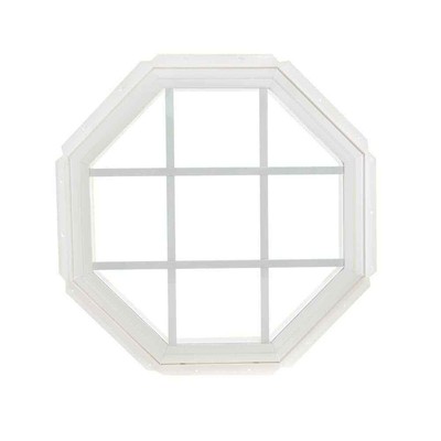 24 in. x 24 in. Fixed Octagon Geometric Vinyl Window with Grids - White