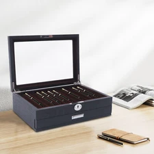 23 Slots Pen Display Case Vintage Pens Wooden Storage Organizer Box w/Lock Black