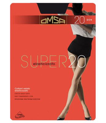 OMSA TIGHTS PANTYHOSE SUPER 20 DEN SHEER STRETCH BLACK AND CARAMEL