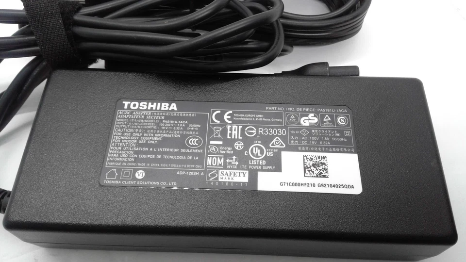 Adaptador de CA genuino Toshiba 120W 19V 6.32A PA5181U-1ACA ~ ENVÍO Y DEVOLUCIÓN GRATUITOS Foto 4 de 4