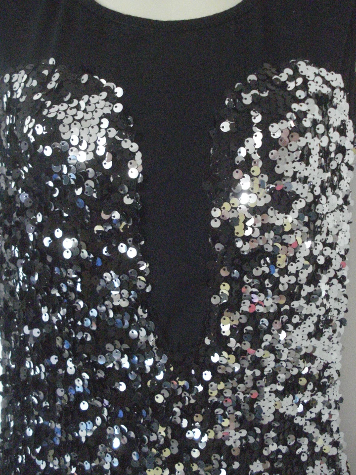 Women's Rare Black Metallic Sequin Sparkle Embellished Stretch Dress 8 UK New - Image 4 of 4
