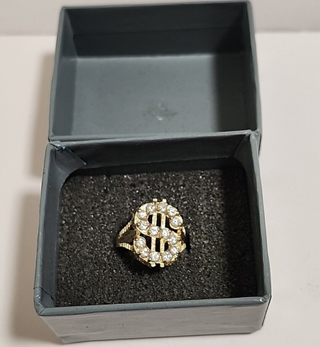 10K Solid Yellow Gold Dollar Money Sign CZ Ring size 7.75 /34/ - Picture 8 of 8