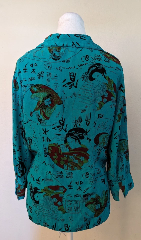 Tianello размер маленький женщин синий японский печать вискоза 3/4 рукав на пуговицах 4154 - Изображение 3 из 4