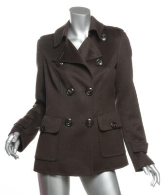 ESCADA Womens Dark Brown Wool Double-Breasted Peacoat Jacket Coat DE34 US4 S NEW