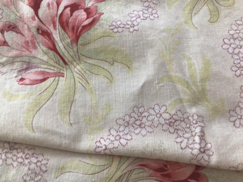 Antique French Floral Fabric Cotton Art Deco Pink Alstroemerias Panel 1 of 2 - Picture 11 of 11