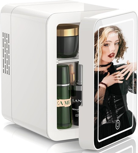 Mini Skincare Fridge Cooler with Mirror Personal Refrigerator for Bedroom Office