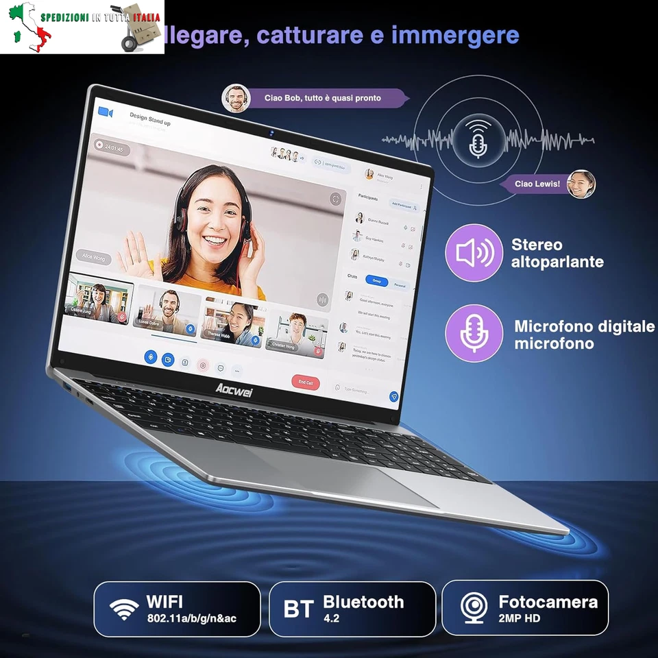 AOCWEI PC Portatile 15.6 Pollici 6GB RAM 256GB ROM SSD Estensioni Win 11 Noteboo - Immagine 4 di 4