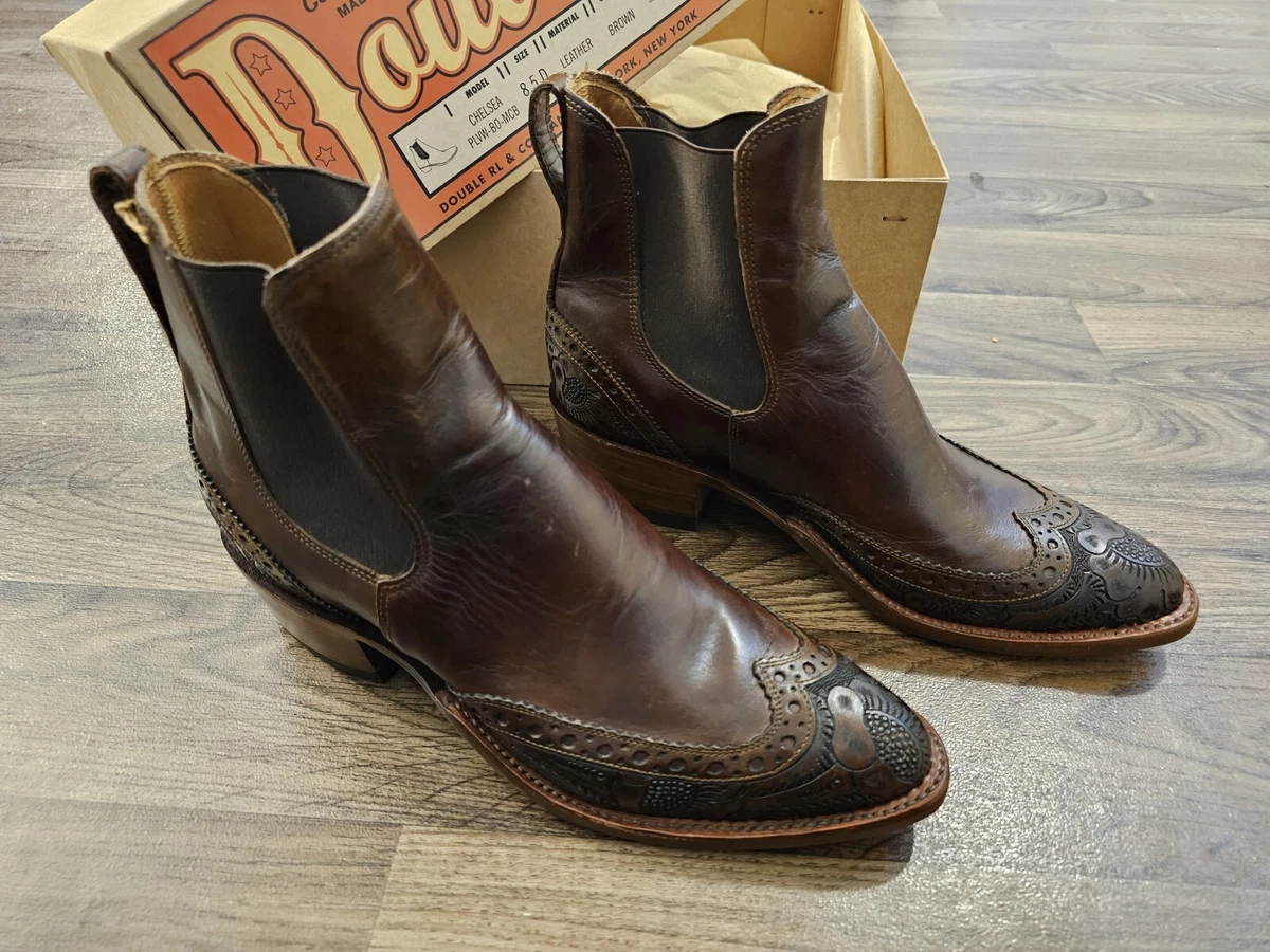 Double RL RRL Chelsea Hand Tooled Boots Size 8.5