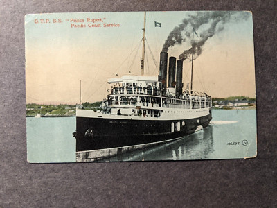 Ss Stuart Prince GTP SS PRINCE RUPERT, Pacific Coast Service Naval Cover 1915 Postcard w ...