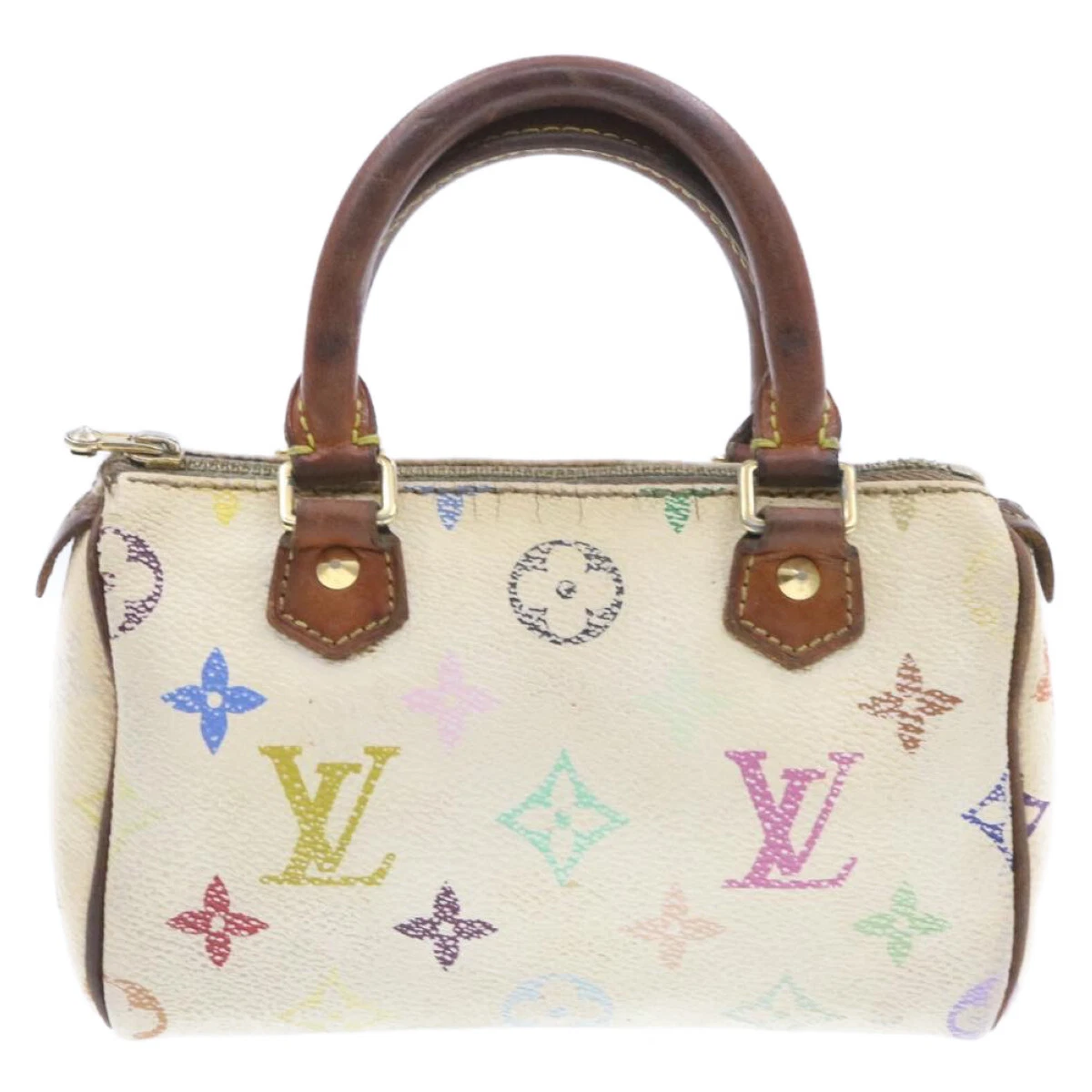 Auth LOUIS VUITTON Monogram Multicolor Mini Speedy Hand Bag White M92645 w/ pouch