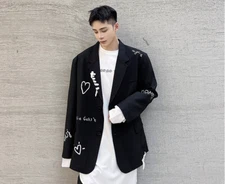 Men's Fashion Korean Style Lapel Long Sleeve Loose Scrawl Suit Coat Party Tops 