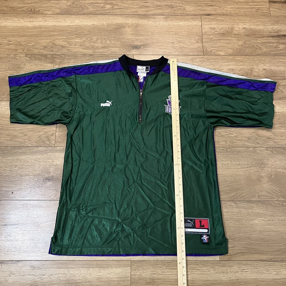Men’s L VINTAGE Puma Milwaukee Bucks Satin 1/4 Zip Shooting Shirt NBA AUTHENTICS - Image 4 of 4