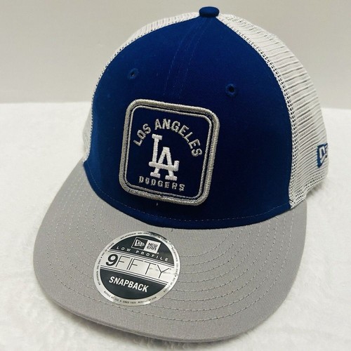 New Era LA Los Angeles Dodgers 9FIFTY Faux Leather 50th Anniversary Side Patch Snapback Cap, Adjustable Hat Black