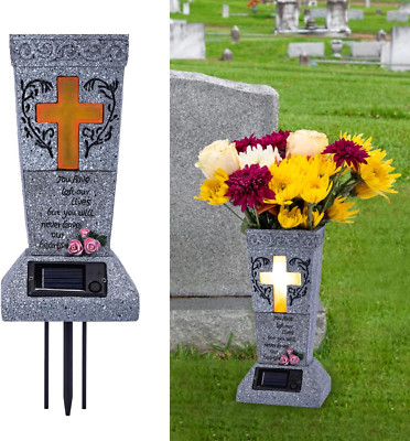 Solar Cemetery Grave Vase with LED for Fresh/Artificial Flowers Headstones