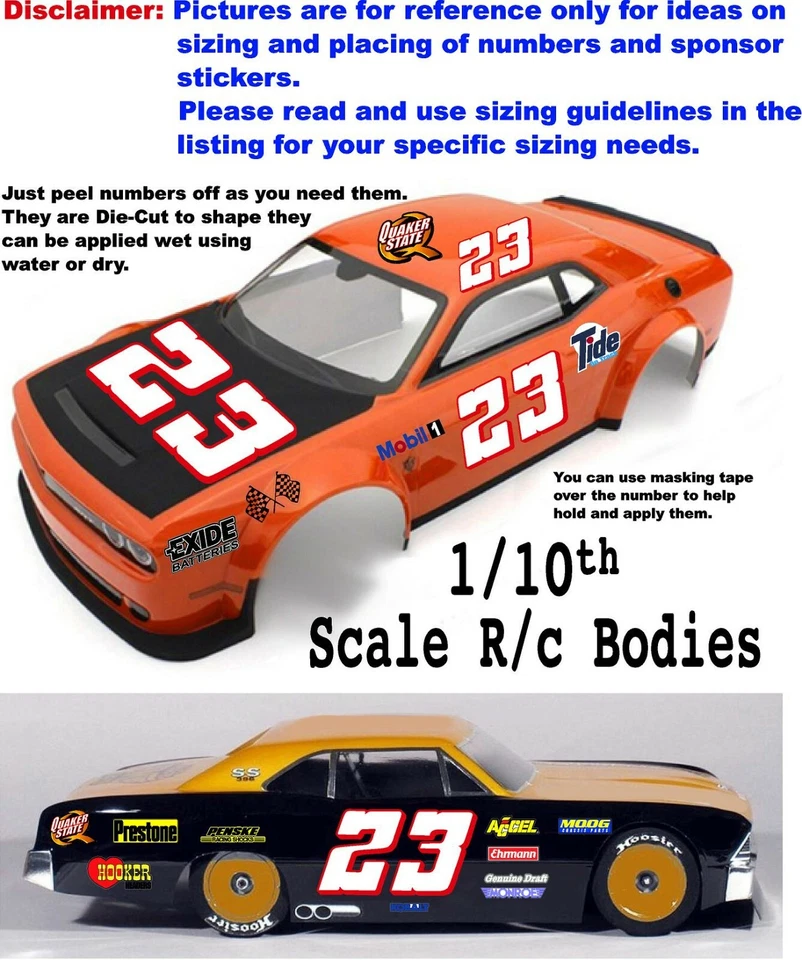 WHITE w/RED (#5's) Racing Numbers Decal Sticker Sheet 1/8-1/10-1/12 RC LOSI- - Image 4 of 4