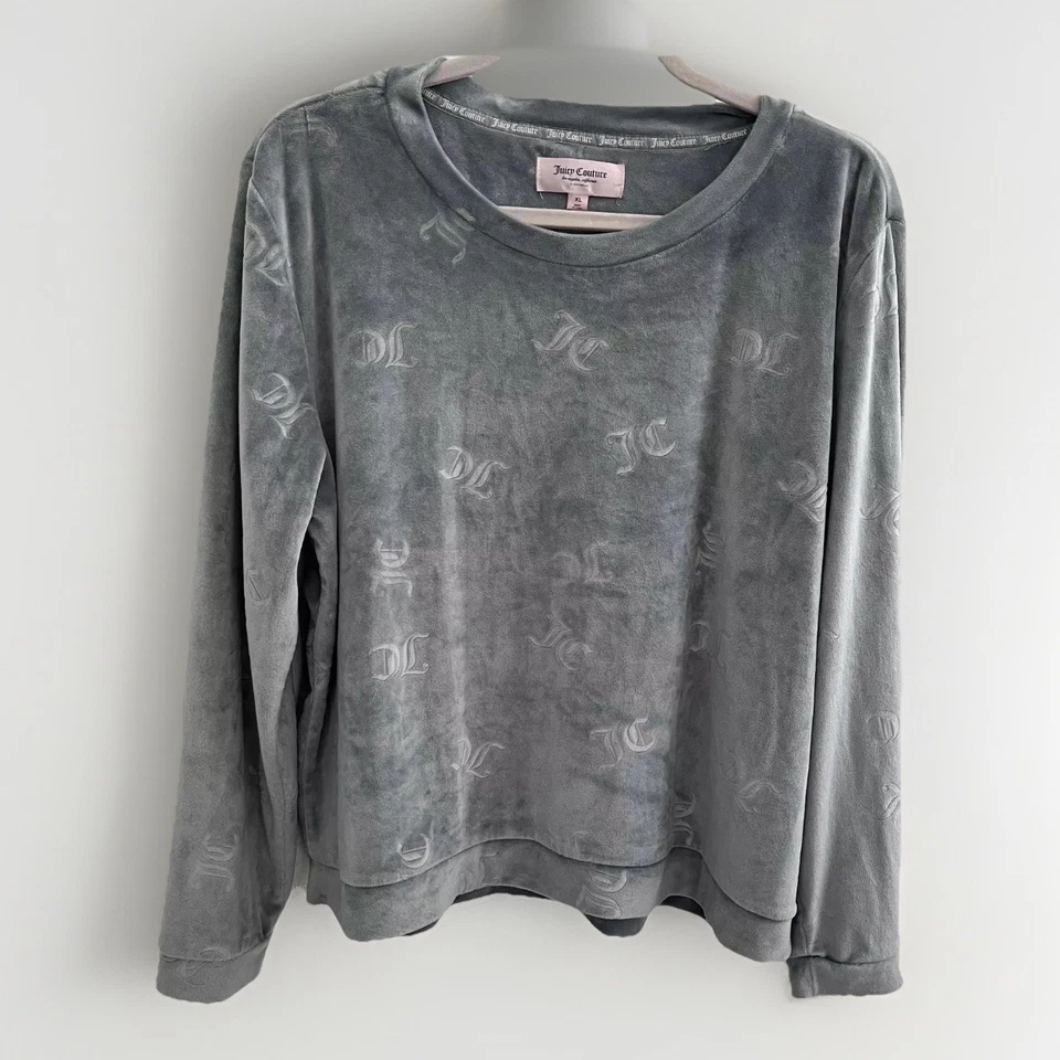 Juicy Couture Velour Sweatshirt XLarge Gray Crew Neck Pullover Womens - Image 2 of 4