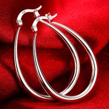 Share 925 Sterling Solid Silver 41mm Round Smooth Big Hoop Earrings Women Jewelr