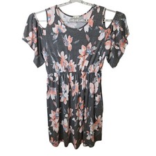 Sweet Lovely By Jen Womens Dress Size3XL Pink  Gray Ruffle Cold Shoulder Floral