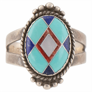 Carolyn Pollack Sterling Silver Multi Stone Inlay Ring 7.6g Size 10