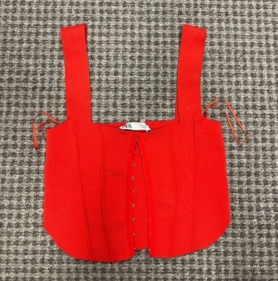 ZARA Red Hook and Eye Corset Tank Top Size M