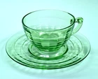 VTG Anchor Hocking Block Optic Green Uranium Depression Glass Cup & Saucer Set