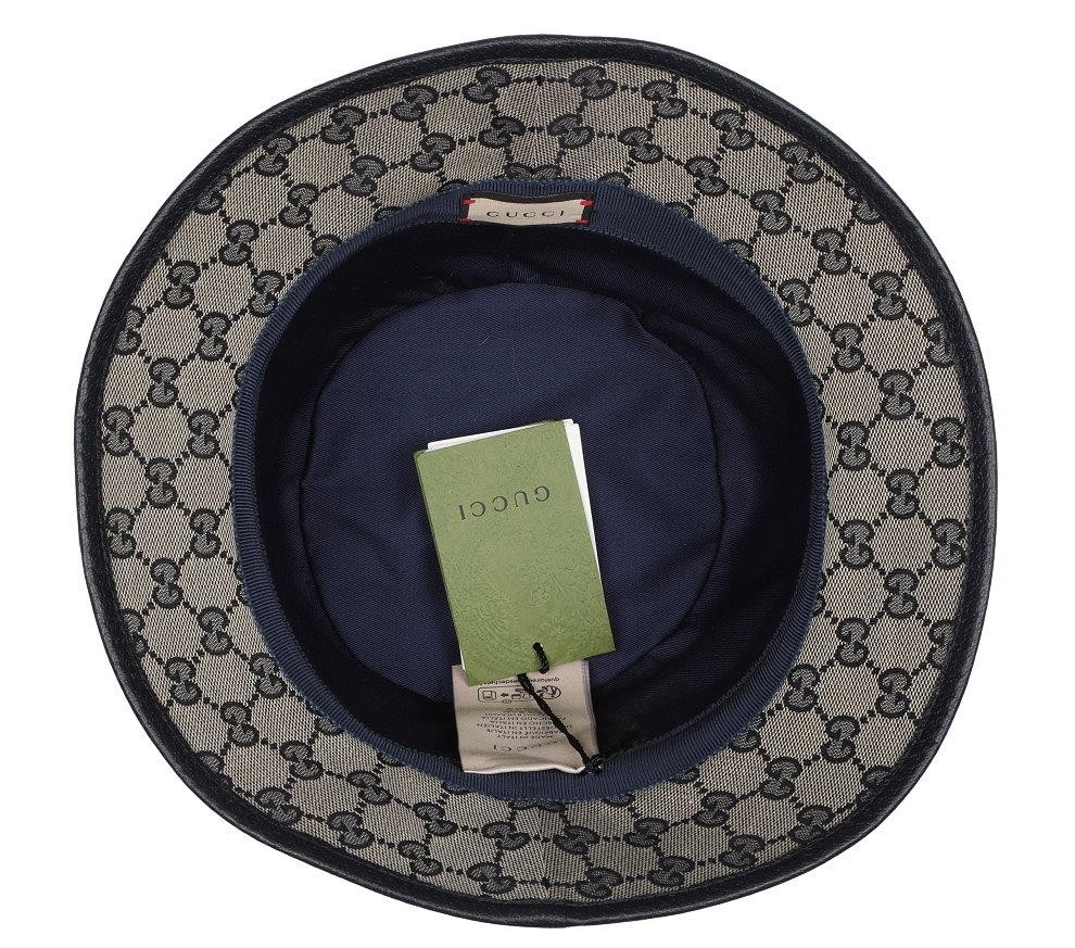 NEW GUCCI BEIGE BLUE GG CANVAS LOGO FEDORA BUCKET HAT 58/M | eBay