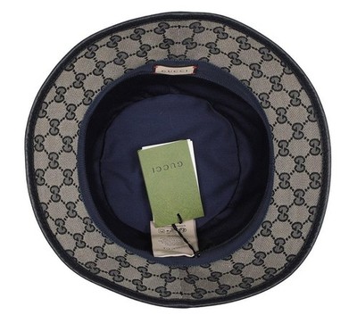 NEW GUCCI BEIGE BLUE GG CANVAS LOGO FEDORA BUCKET HAT 58/M | eBay