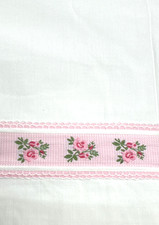 Wabasso Flat Sheet White Pink Floral Ribbon Full Size 78"x98" 37