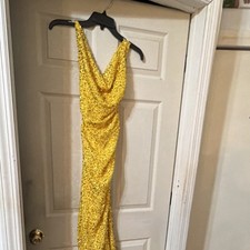 fashion nova yellow sequin mesh sleeveless v-neck long bodycon dress s