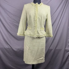 Vintage Carmen Marc Valvo Tweed Style Suit Jacket & Skirt Green Women’s Sz 6/8