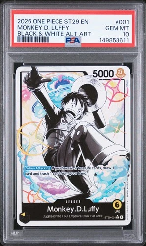 2026 ONE PIECE ST29-EGGHEAD BLACK & WHITE ALT ART #001 MONKEY D. LUFFY PSA 10