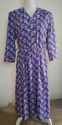 Vintage 80s Secretary Dress Midi Blouson Shoulder Pads Purple M Rockabilly Breli