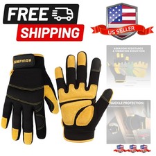 Mens Work Gloves, Synthetic Leather Mechanic Gloves, Utility, Touchscreen, Mu...