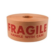 720 Rolls, 2.75" x 450', Wolverine Fragile Printed Kraft Gummed Tape Industrial