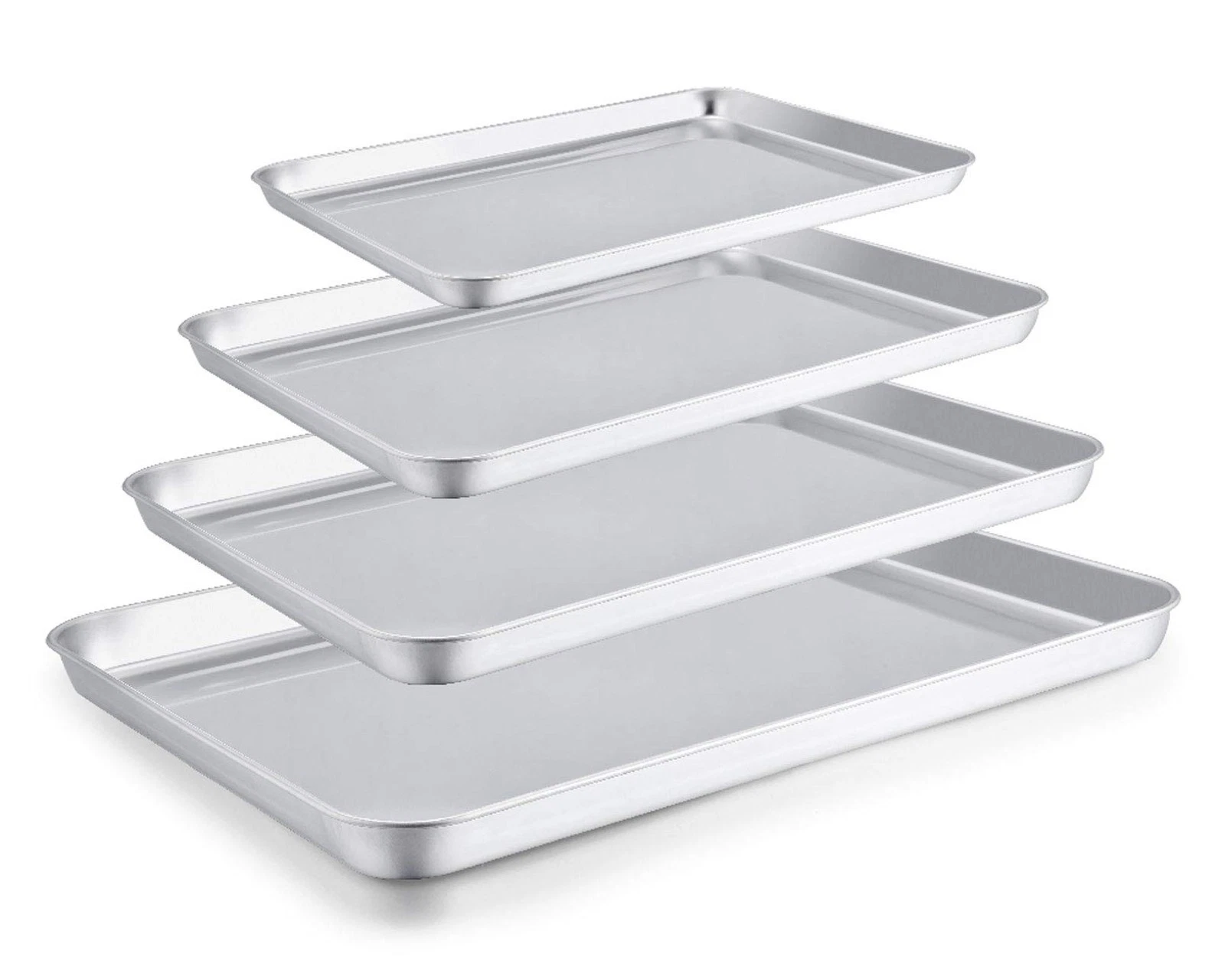 Baking Sheet Set of 4, 16/12.5/10/9.3 Inch Stainless Steel Baking Pan Tray Co...