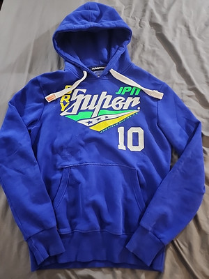 SUPERDRY JPN 10 Hoodie Men's Medium Blue Pullover Graphic Kangaroo Pocket